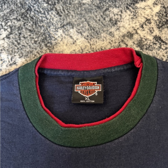 Vintage Harley Davidson Tri Color Color Block Single Stitch T Shirt - Picture 3 of 11